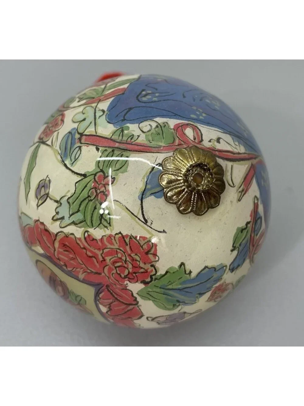 Vintage Christmas Glass Ornament Round Reverse Inside Hand Painted Angel Violin